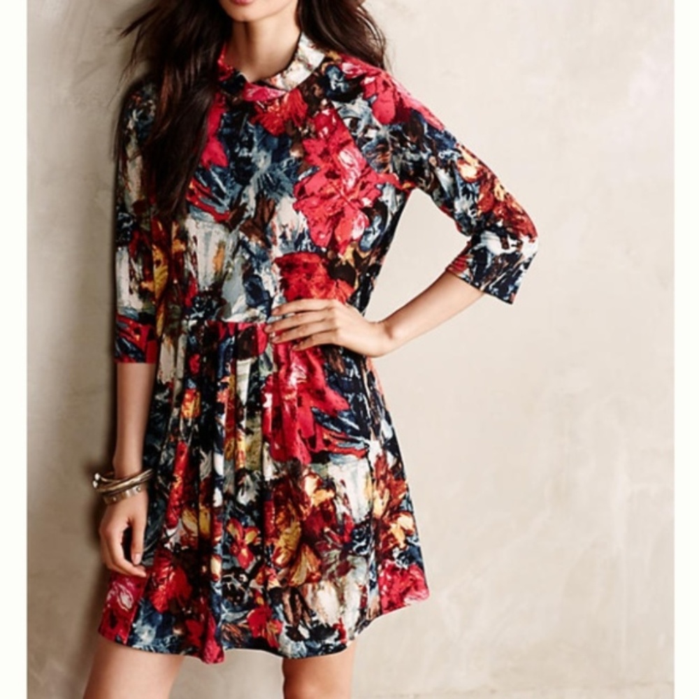 Anthro d.Ra Layla floral swing mock neck dress